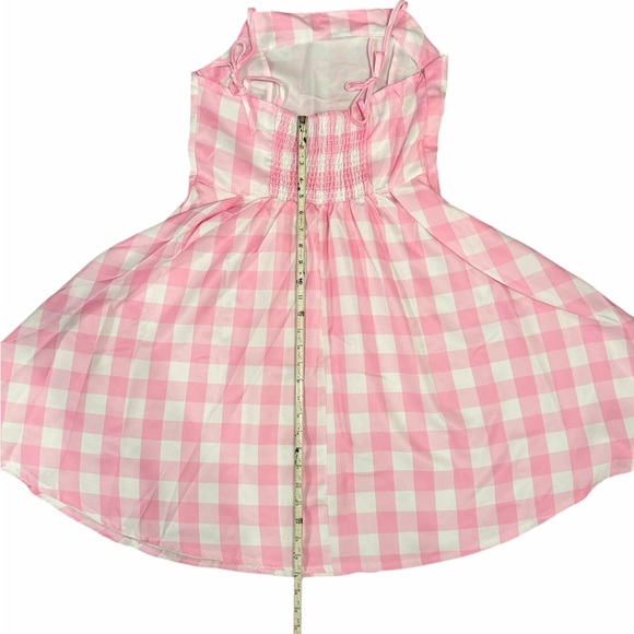 Pink & White Checkered Barbie Dress Costume with Bow Belt & Earrings size L - Picture 14 of 16